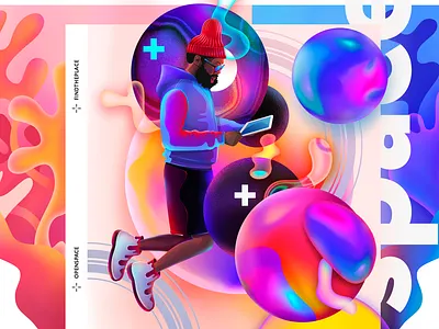 Find The Place character gradient illustration space