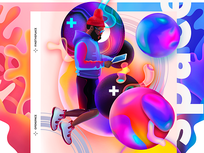 Find The Place character gradient illustration space