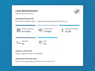 Lead Questionnaire web design