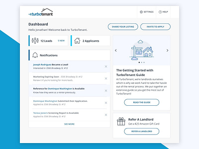 TurboTenant Dashboard web design