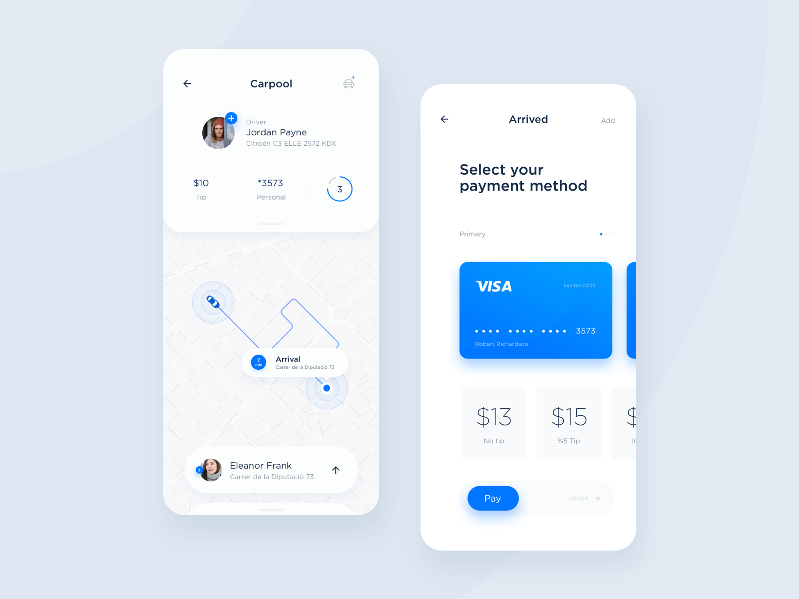 Example of Fleet - Trip & Payment UI