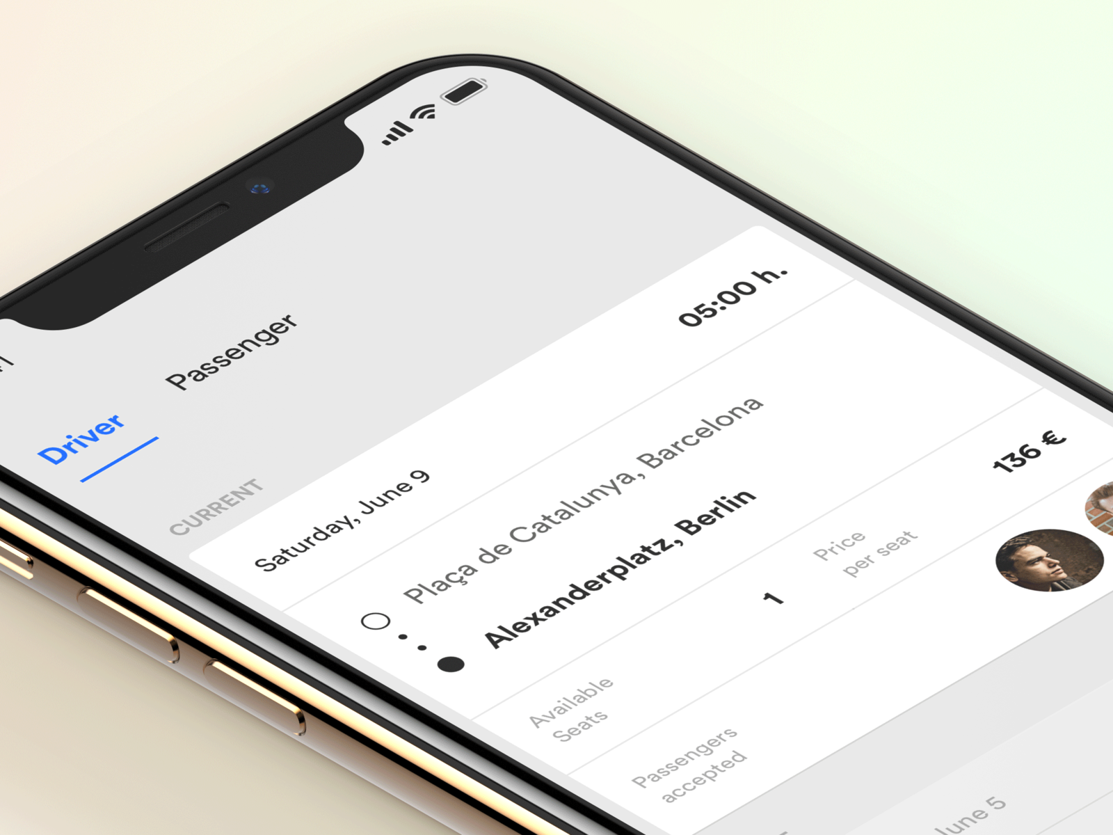 Example of Carpool main screen app