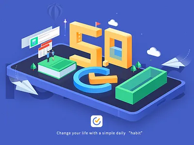 TickTick 5.0 AD design illustration