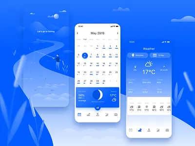 Fishing Calendar App app application blue calendar clean clean app dailyui design fishing illustration ios mobile sketch ui ux vector