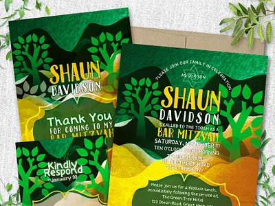 Nature theme Bar Mitzvah Invitation set bar mitzvah graphic design green invitation cards invitation design invitation suite invitations invites nature print design