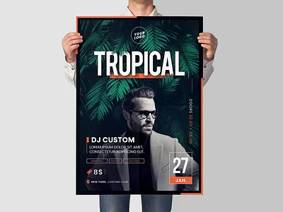 Tropical Party Flyer | 5 size cover dj event flyer minimal palm party plant poster print summer techno template tropcial