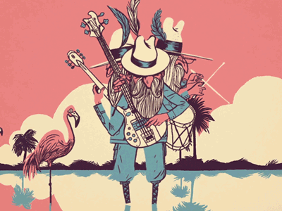 Flamingos character digital emanuel wiemans flamingo folioart gif illustration landscape line music