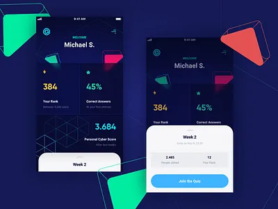 Trivia App - Home screen app colorful dashboard design emirates futuristic geometic homescreen ios iphone quiz stats trivia ui ux
