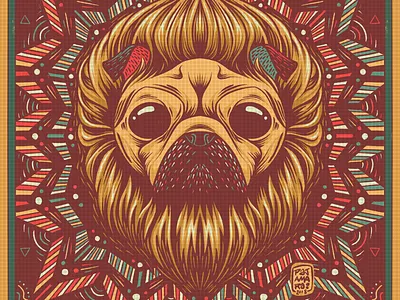 Pugus Rex animal arcana black and white digital dog drawing illustration ink king lion lowbrow mane mythology pattern procreate pug puppy royal strange symbolism