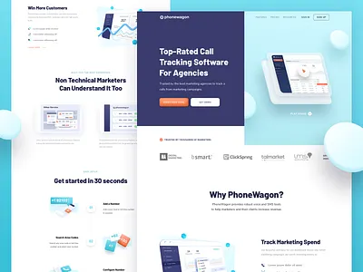 PhoneWagon Marketing Website 3d illustration analytics branding call tracking design development header illustration homepage illustration landing page logo marketing design message messaging platform number onboarding sms typography web design wordpress