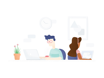 Shared Workspace clock coffee illustration laptop office picture frame plants shared space texture ui illustration work work space
