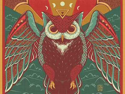 The Spirit of the Night animal arcana bird black and white digital drawing illustration ink lowbrow moon mythology owl procreate strange symbolism