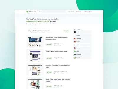 WPthemeslike.io Homepage clean design green homepage design light website wordpress themes wp wp themes wpthemeslikeio