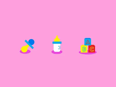 Icons For Preschool Daycare art children daycare design flat food icon illustration illustrator minimal pacifier pink school shadow toys ui vector web
