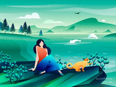 Spring Tour cat girl illustration tree