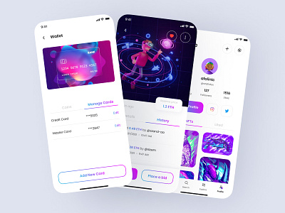 NFT Mobile App UI Design app design bitcoin app clean design crypto currency app fintech app graphic design mobile app design nft app nft market ui ui design ui design template ui kit ui ux wireframe