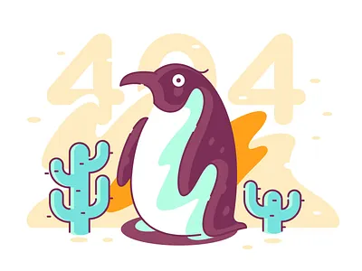 Penguin in a desert // 404 404 404 error 404 page character clean color design flat glyph icon illustration line shape simple vector
