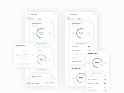 Bitcoin Hash Rate Dash Cards (WIP) app bitcoin clean concept crypto dashboard design finance flat icon interface ios iphone mobile product design sketch ui ux web web design
