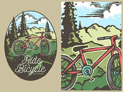 Let's have a ride badge bicycle clothing creative landscape logo mountain nature nature illustration retro retro badges t shirt design t shirt graphic t shirt illustration teeswork tshirt vintage