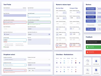 Design system components - V1.1 bright checkbox colorful dropdown feedbacks illustration input fields kit loading typography ui kits web