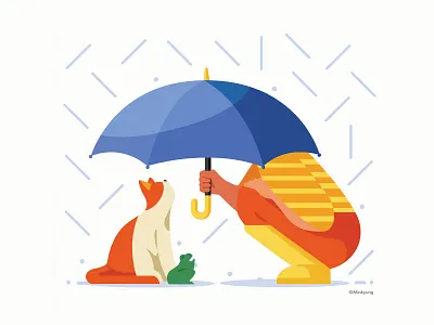 Calendar illustration_April 2d calander cat character color flat illustration pet rain vector