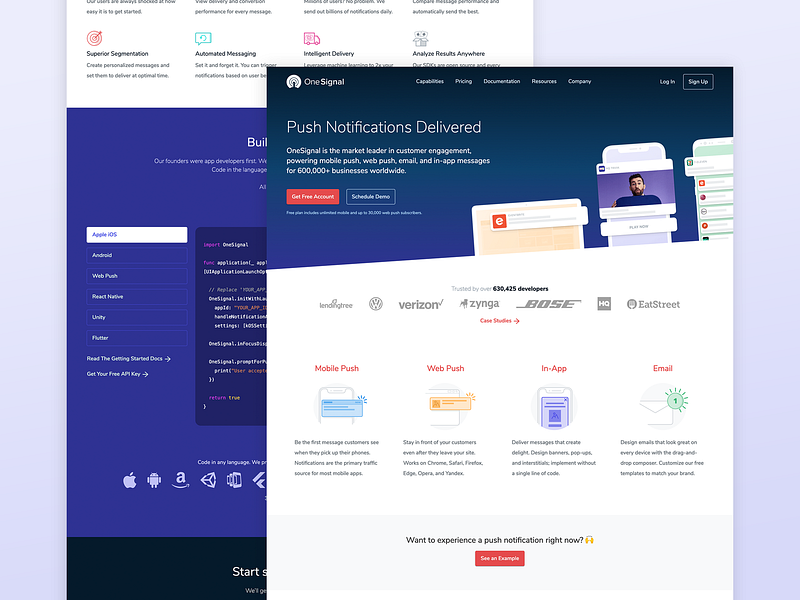OneSignal Website api craft cms craftcms developers hero icons landing page messaging mobile onesignal push sdk ux webdesign website