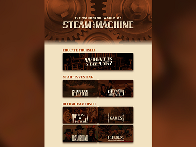 The Wonderful World of Steam and Machine brown retro steampunk typography victorian vintage web web design