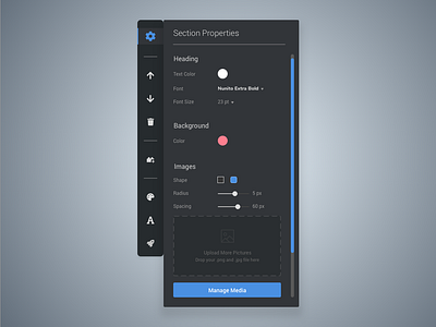 Portfolio builder product - Side Panel control panel invision portfolio builder principle side panel sketch toolbar ui design ux design website builder