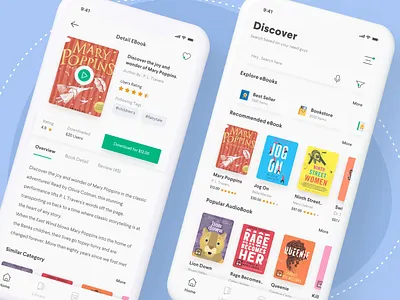 eBook & Audiobook app app audiobooks book app clean ebook illustrations ios knowledge minimalist mobile app design reading app ui ux
