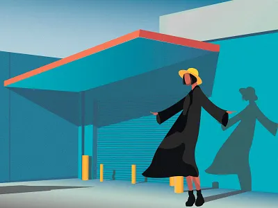 Garage art beautiful blue character color colorful art design digital 2d garage girl gradient graphic design hat illustration noon shadow vector windy woman yellow
