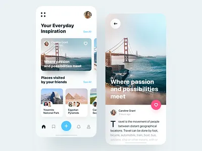 Travel Inspiration App app blog card city ios iosapp iphone landscape mobile mobileapp place post sightseeing travel trip ui