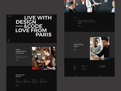 About us page agency bold creative dark grid layout typography
