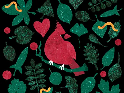 Red Cardinal animal animal art birds forest green illustration illustration art leaves red redcardinal