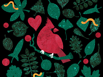 Red Cardinal animal animal art birds forest green illustration illustration art leaves red redcardinal