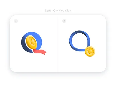 Q Medallion - Logo concept award badge blue blue and yellow gold gradient letter logo logo alphabet mark medallion q red win winner yellow