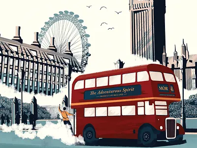 London adventure alcohol atmosphere blue brand branding bus city cityscape design digital art england gin illustration landscape london poster red silhouettes vector