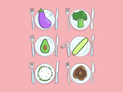 Vegetables aubergine avocado broccoli cauliflower illustration materik mattias eriksson portobello vegan zucchini