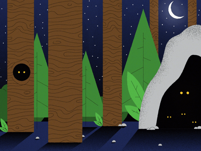 Nighttime Critters 2d after effects animation design forest illustration illustrator moon motion night tree vector