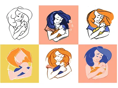 Mom and Baby v3 artwork baby family linestyle love mom mother mum pencil project rough sketch