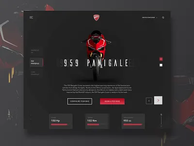 Ducati Panigale bike black clean dark ecommerce grid homepage inspiration landing page layout minimal motorbike motorcycle product page store superbike ui ux design webdesign weblayout