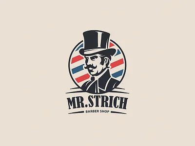 Barbershop Mr. Strich barber barber logo barber shop barbershop hair haircut head illustration razor southpaw