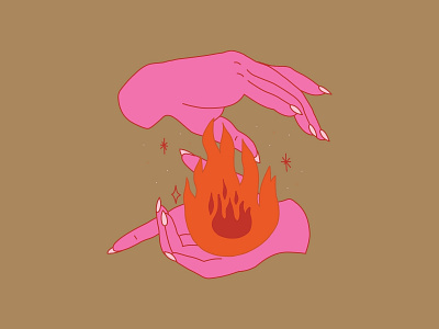 magic fire hand illustration ink magic pastel philly pink weird witchy