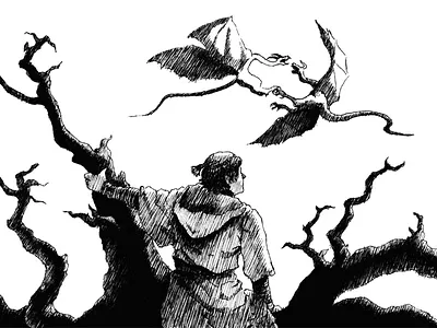 Nature's Warriors black white book art desert design dragons illustration ink drawing ink illustration tree