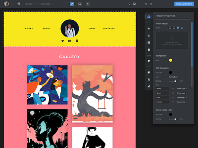 Portfolio builder product - Editor workspace app design control panel controller controls invision portfolio builder principle side panel sketch ui design ux design