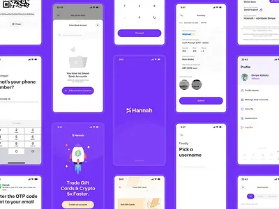 Hannah® – Trade Gift Cards & Crypto animation branding crypto crypto app fintech gift card giftcard logo mobile app motion graphics ui ui design