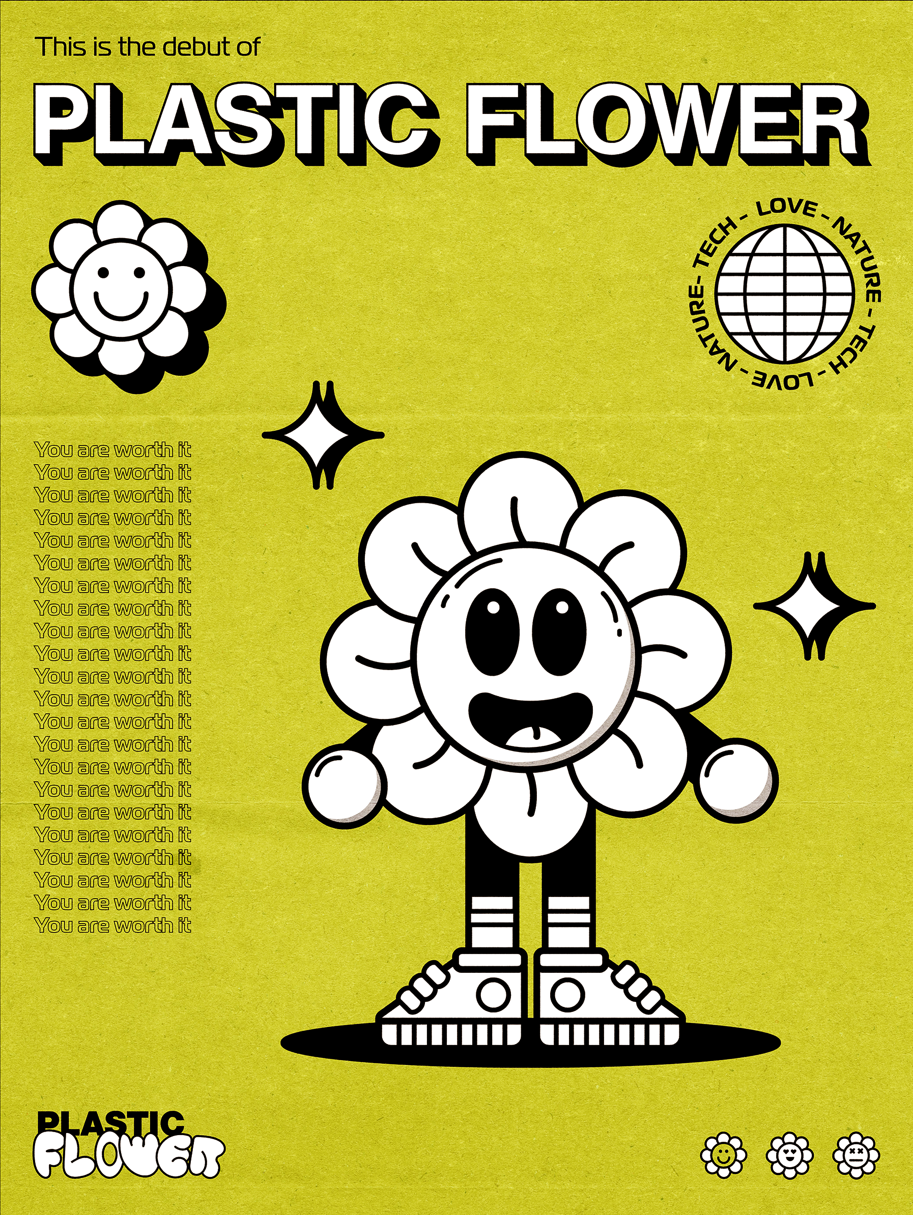 Plastic Flower Debut - Nature color flower fun graphic design happy illustration minimal nature poster typography vector yellow