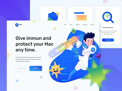 SHIELD - Mac Security anti virus character character design design flat design flat illustration gradient header illustration internet landingpage mac mac security malware network ui vector web website wifi