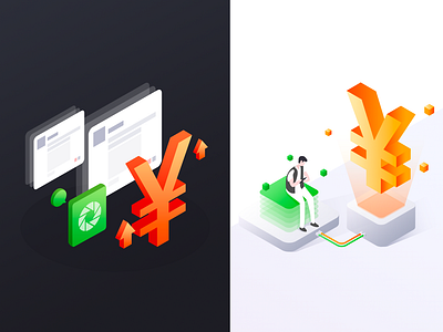 Illustration of make money dollar green money orange paper upload yuan