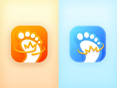 Walk App Logo blue crown footprints game king orange yellow
