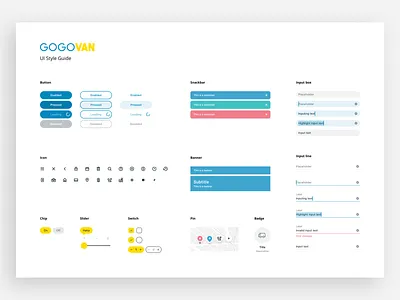 GOGOVAN UI style guide app badge banner button checkbox design system icon input interface pin radio button slider snackbar stepper style guide ui ux
